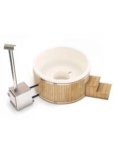 Holzbeheizter Hot Tub mit externem Ofen - Rund - für 6-8 Personen - Weiß