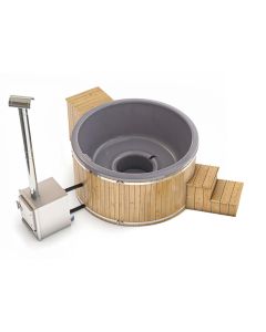 Holzbeheizter Hot Tub mit externem Ofen & Filteranschluss - Rund - für 4-6 Personen - Grau
