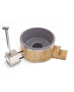 Holzbeheizter Hot Tub mit externem Ofen - Rund - für 4-6 Personen - Grau