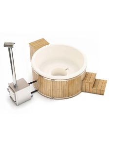 Holzbeheizter Hot Tub mit externem Ofen & Filteranschluss - Rund - für 6-8 Personen - Weiß