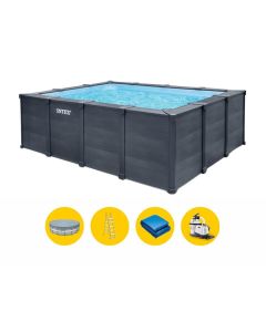 Intex Graphite Panel Pool - 400 x 300 x 124 cm - mit Sandfilteranlage und Zubehör