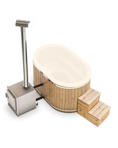 Holzbeheizter Hot Tub mit externem Ofen - Oval - für 2 Personen - Weiß