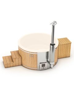 Holzbeheizter Hot Tub mit internem Ofen & Filteranschluss - Rund - für 3-4 Personen - Weiß