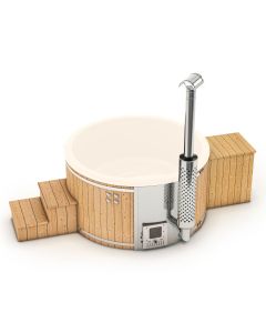 Holzbeheizter Hot Tub mit internem Ofen & Filteranschluss - Rund - für 5-6 Personen - Weiß