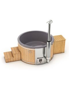 Holzbeheizter Hot Tub mit internem Ofen & Filteranschluss - Rund - für 5-6 Personen - Grau