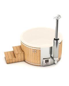 Holzbeheizter Hot Tub mit internem Ofen - Rund - für 3-4 Personen - Weiß