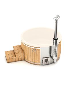 Holzbeheizter Hot Tub mit internem Ofen - Rund - für 5-6 Personen - Weiß