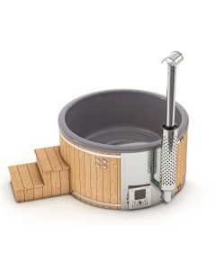 Holzbeheizter Hot Tub mit internem Ofen - Rund - für 5-6 Personen - Grau